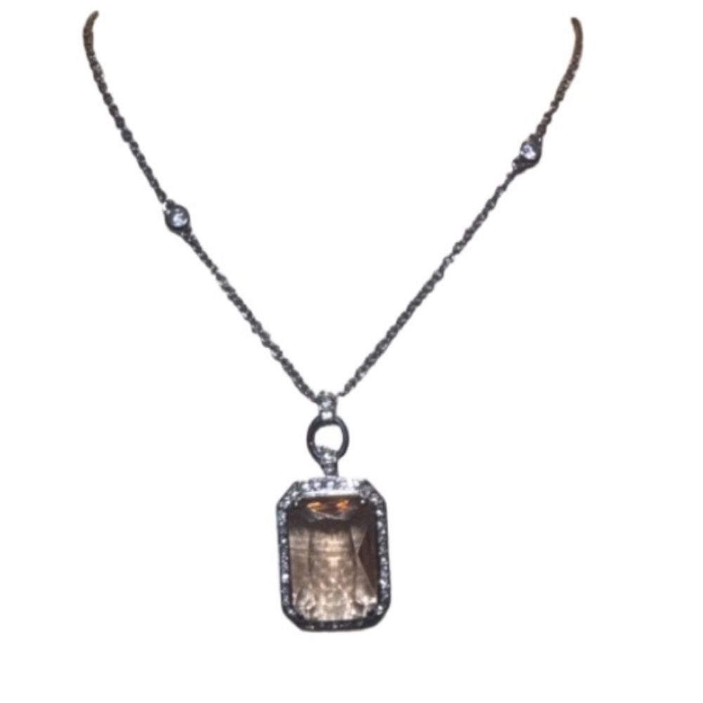Carolee lux Silver-Tone Necklace with pastel peach Faceted Crystal Pendant